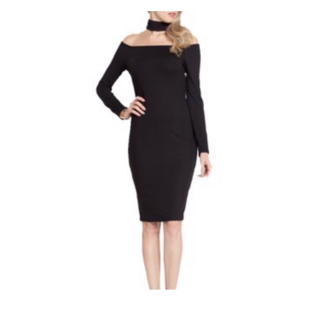 Black long sleeve, off the shoulder dress